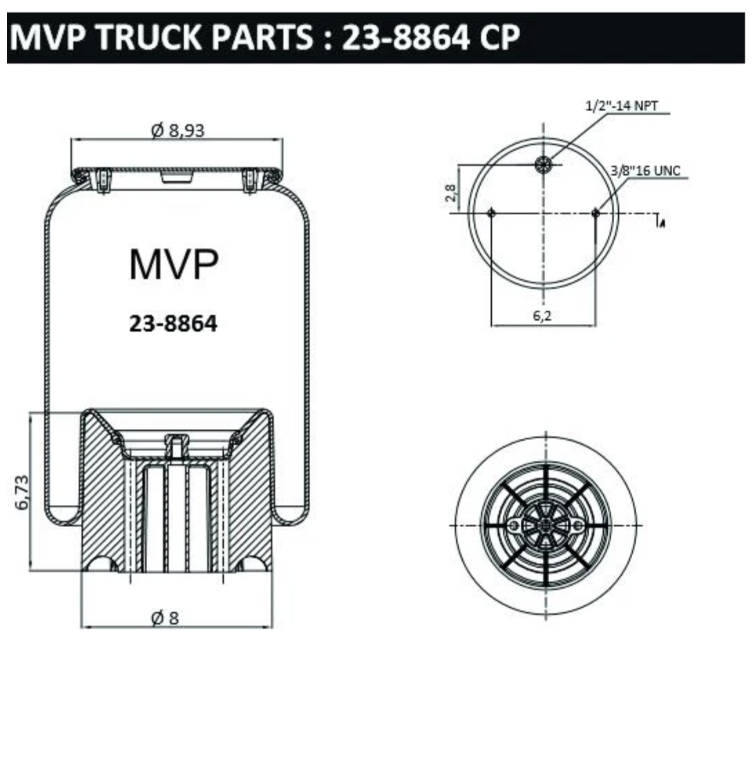 PAIR of MVP Air Springs Compatible with Peterbilt Kenworth Trucks Replaces Firestone W01-358-8864, 03-08716,C81-1011 / C81-1013, C81-1017