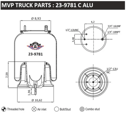 MVP Air Springs/ bags Compatible with Freightliner Cascadia-Columbia-Century W01-358-9780/ 1R12303 / W01-358-8537