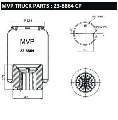 PAIR of MVP Air Springs Compatible with Peterbilt Kenworth Trucks Replaces Firestone W01-358-8864, 03-08716,C81-1011 / C81-1013, C81-1017